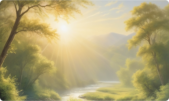 Peaceful forest path with sunlight